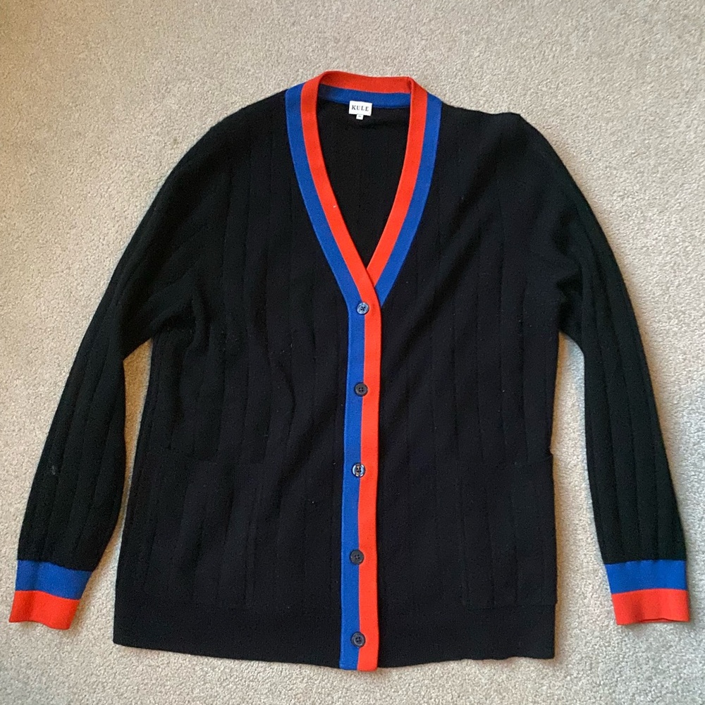 COPY - Kule “The Sinclair” Black Cardigan Cashmere Sweater with Orange and Blue…